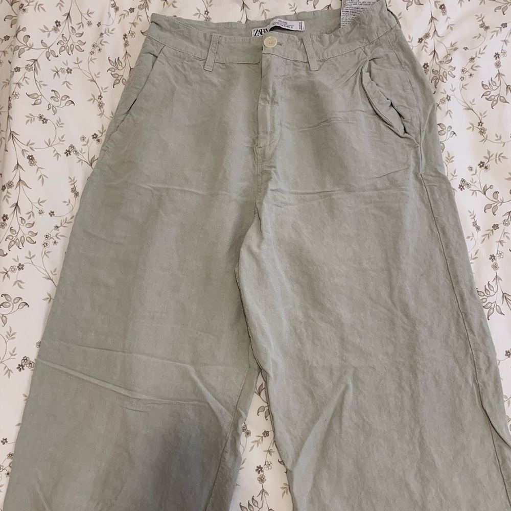 Zara Studio Linen Blend Wide Leg Pants